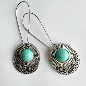 Blue Turquoise Boho Drop Dangle Silver Earrings